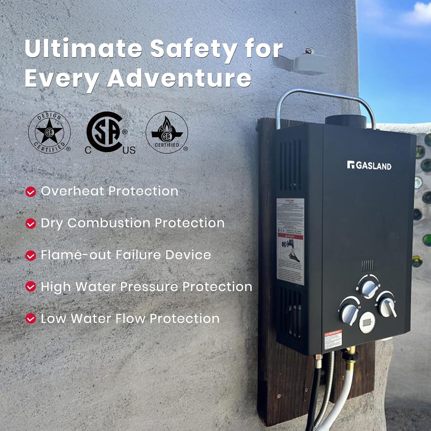 Detalle de GASLAND BE158B Portable Tankless Water Heater, 1.58 GPM, 41,000 BTU