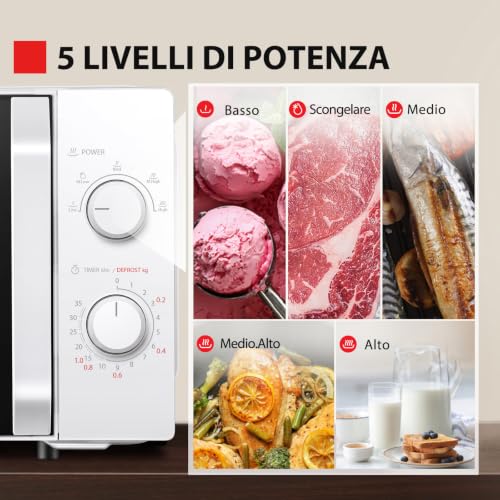 Detalle de Toshiba MW2-MM20P(WH) – Microonde da 20 L, 800 W, 5 livelli di potenza e scongelamento rapido