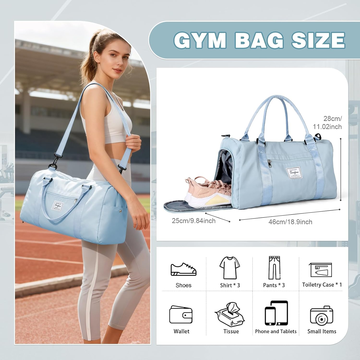 Thumbnail 2 de WEPLAN Sport Duffel Bag Himmelblau 46x25x28 cm