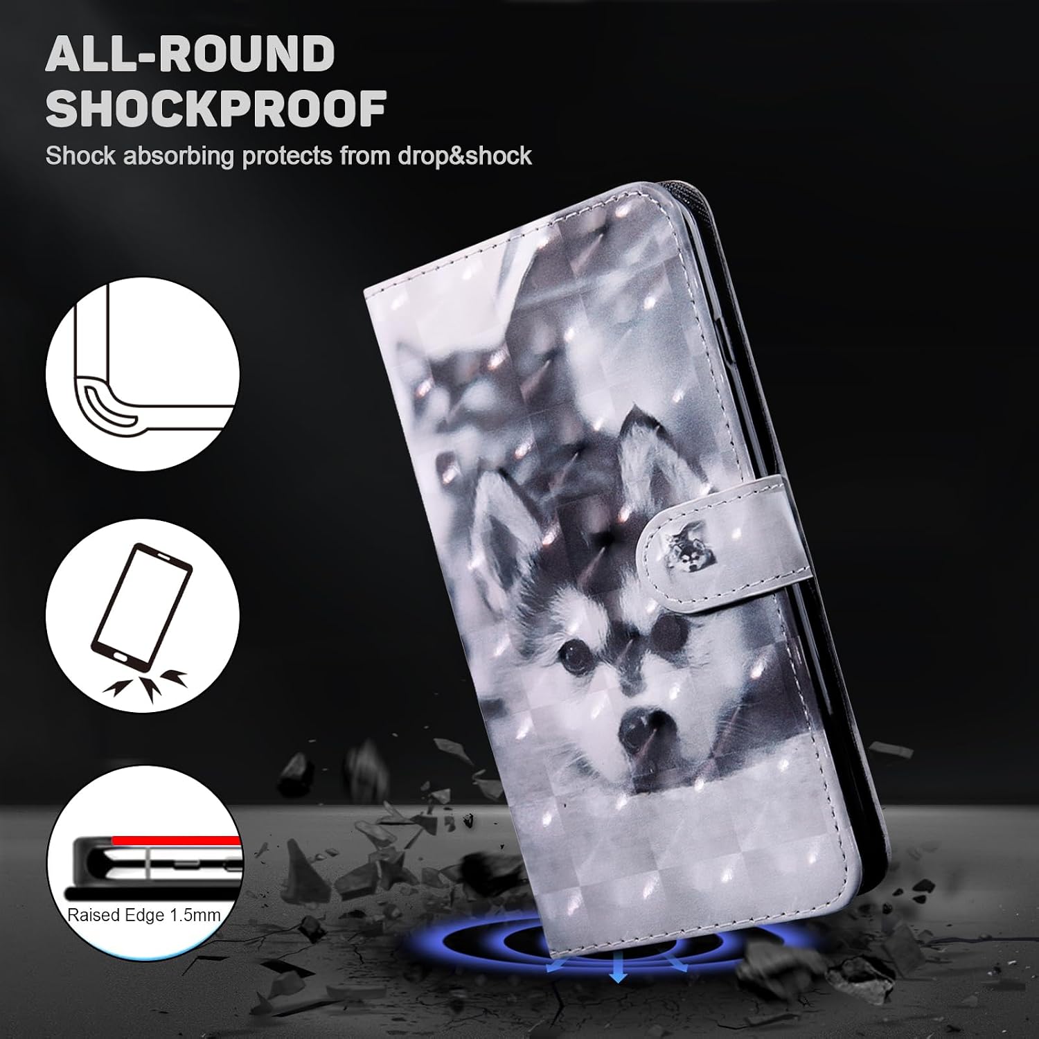 Detalle de BOLELAW Hülle für Xiaomi Redmi Note 10 Pro – Stoßfestes PU Leder Wallet Case mit Magnetverschluss, Standfunktion & Kartenfächern, Husky