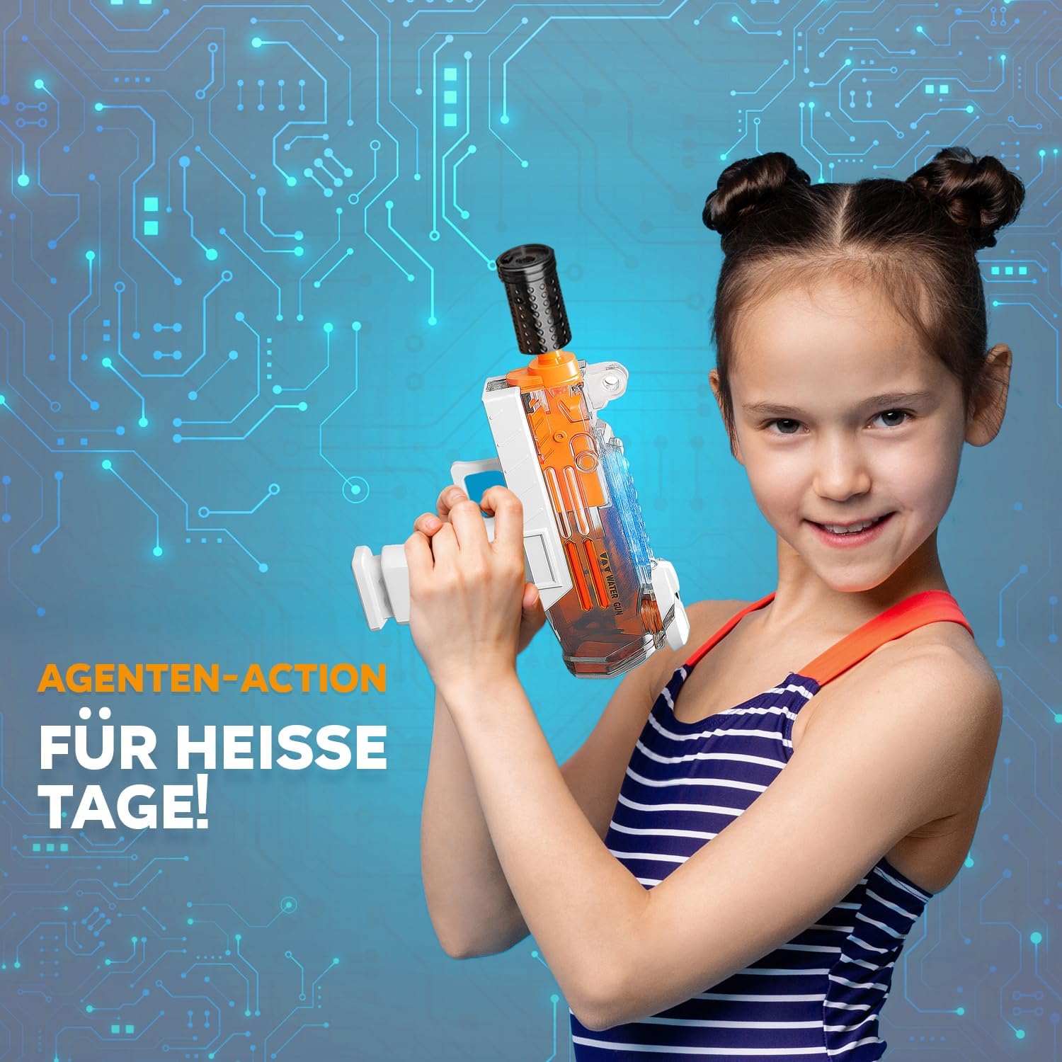 Thumbnail 1 de Festicy Elektrische Wasserpistole mit Licht – Uzi-Design, 200 ml, bis 7 m Reichweite