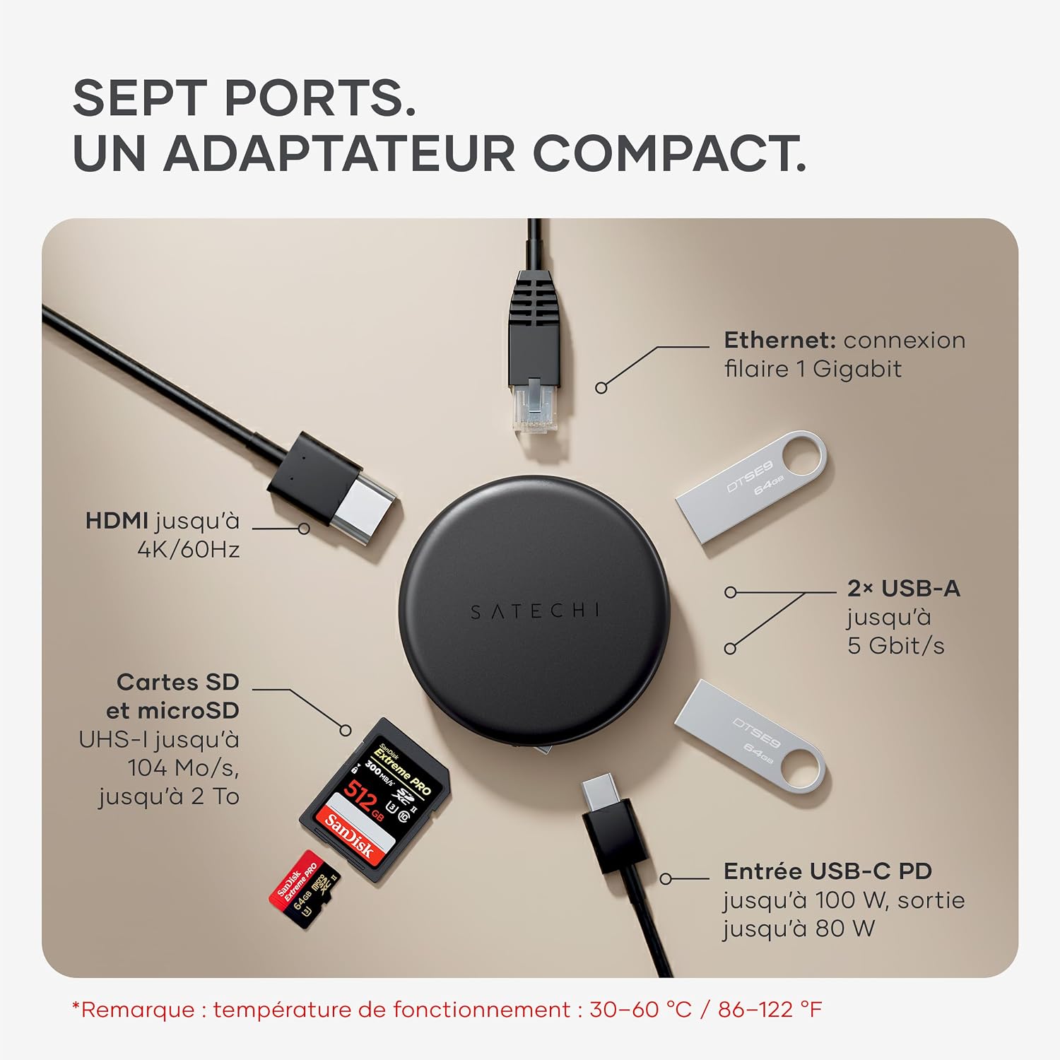 Detalle 2 de SATECHI OntheGo 7 Hub USB C 100W