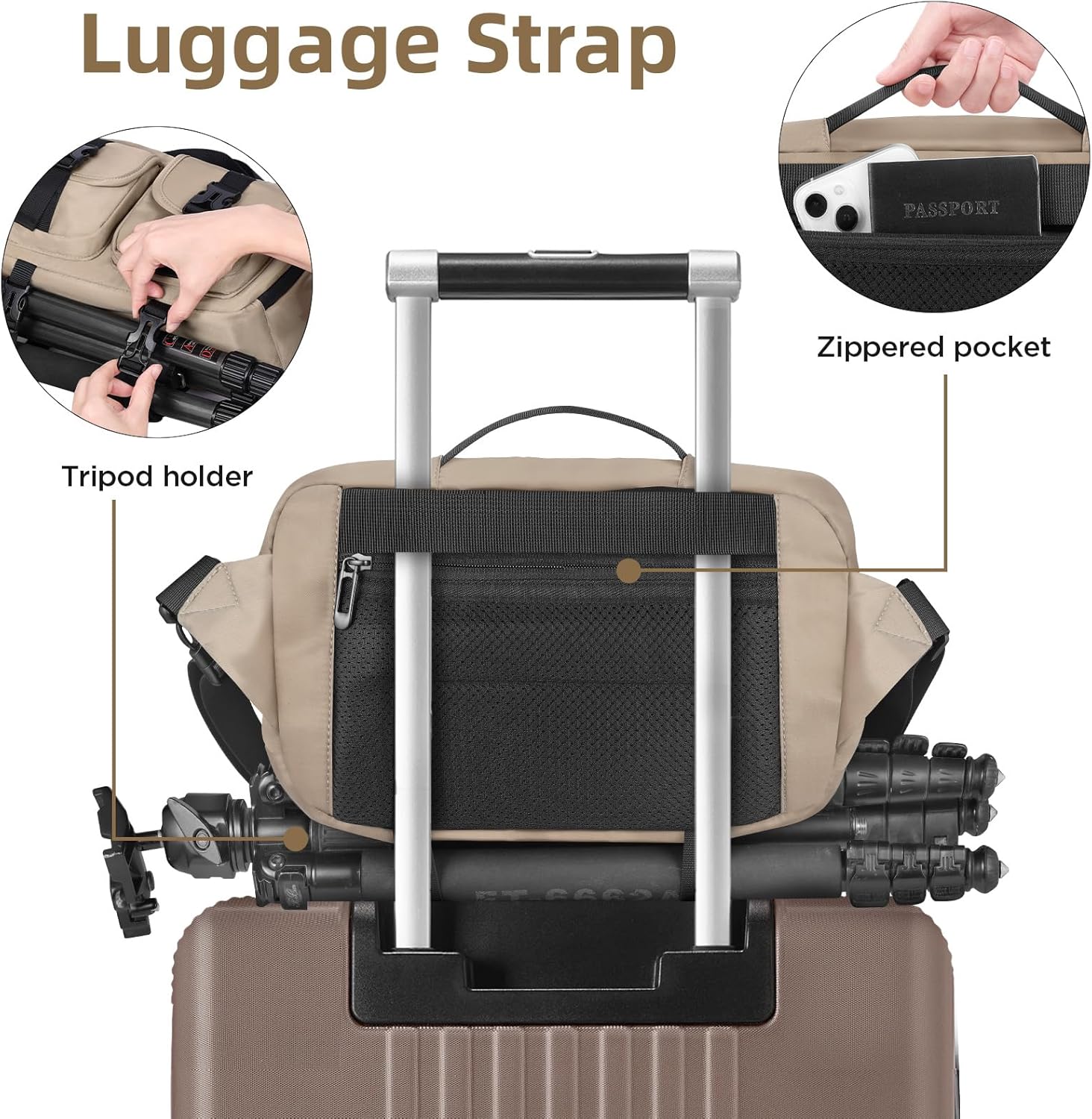 Detalle de TAATOK Camera Sling Bag for SLR/DSLR — Water Resistant with Tripod Holder (Coffee)