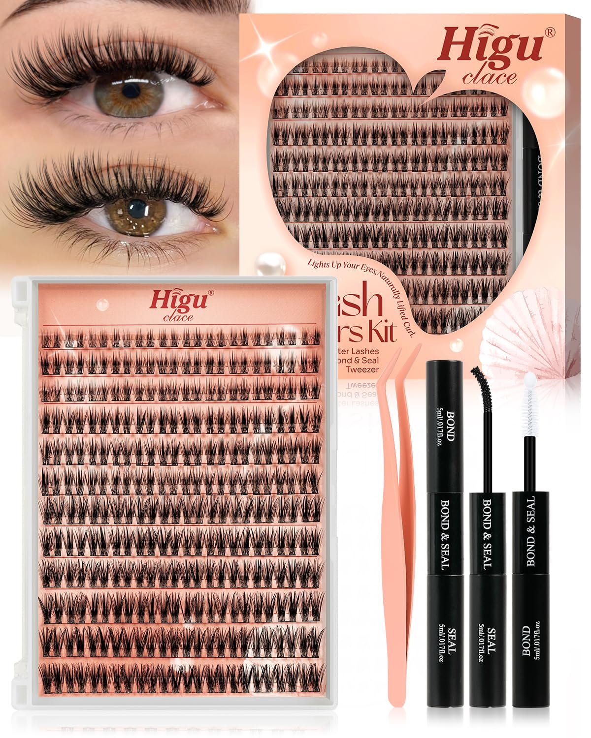 Detalle de HIGU 120-teilige unsichtbare Band Lash-Extension (10–18 Mix) inkl. Kleber-Entferner & Applikatoren – DIY-Set