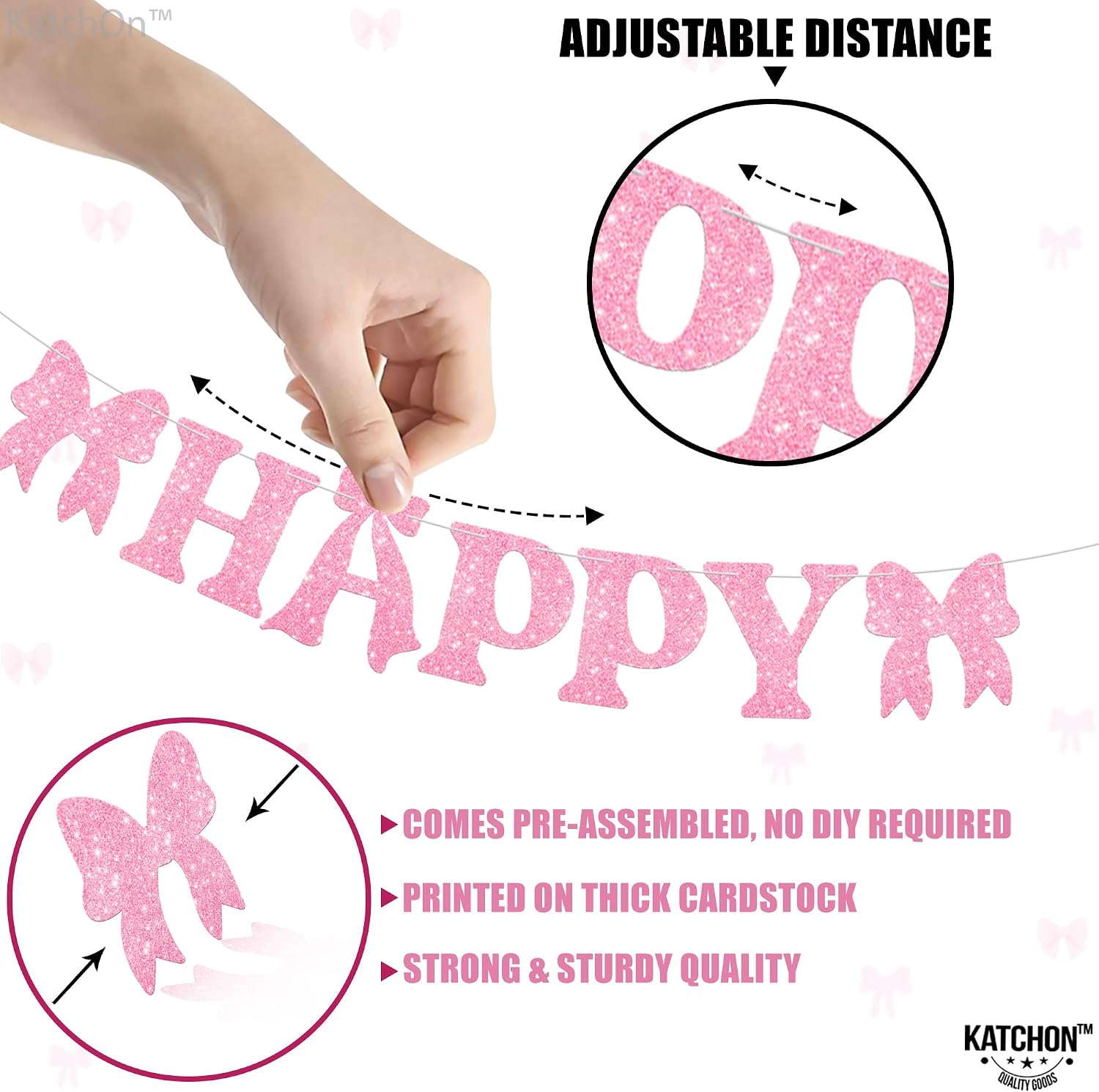 Thumbnail 2 de KatchOn Pink Glitter Happy Birthday Banner with Lights – 10 Feet
