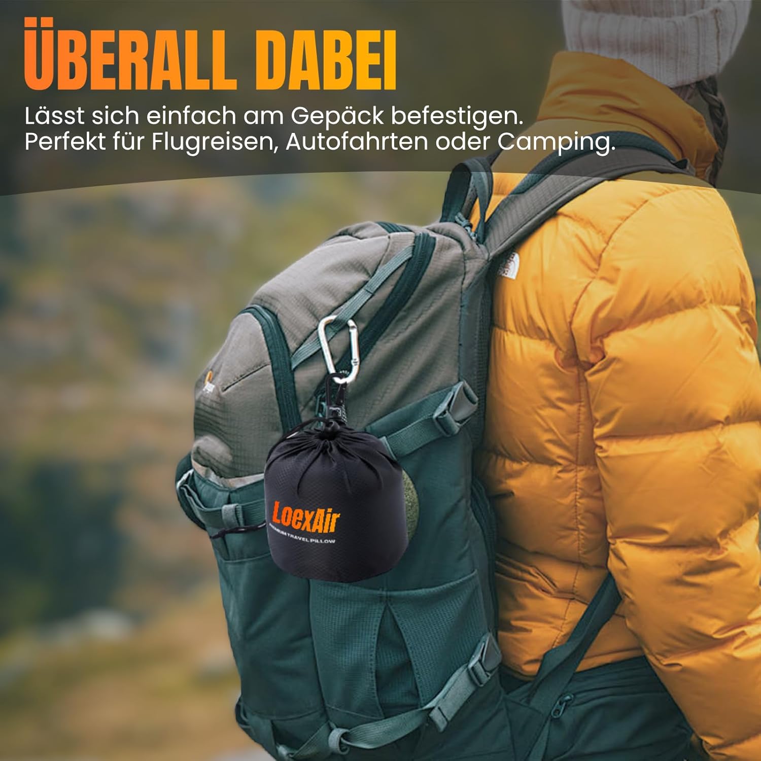 Detalle de LoexAir Nackenkissen Flugzeug – 100% Baumwolle, Memory-Schaum, inkl. Schlafmaske & Ohrstöpsel (Dunkelgrau)