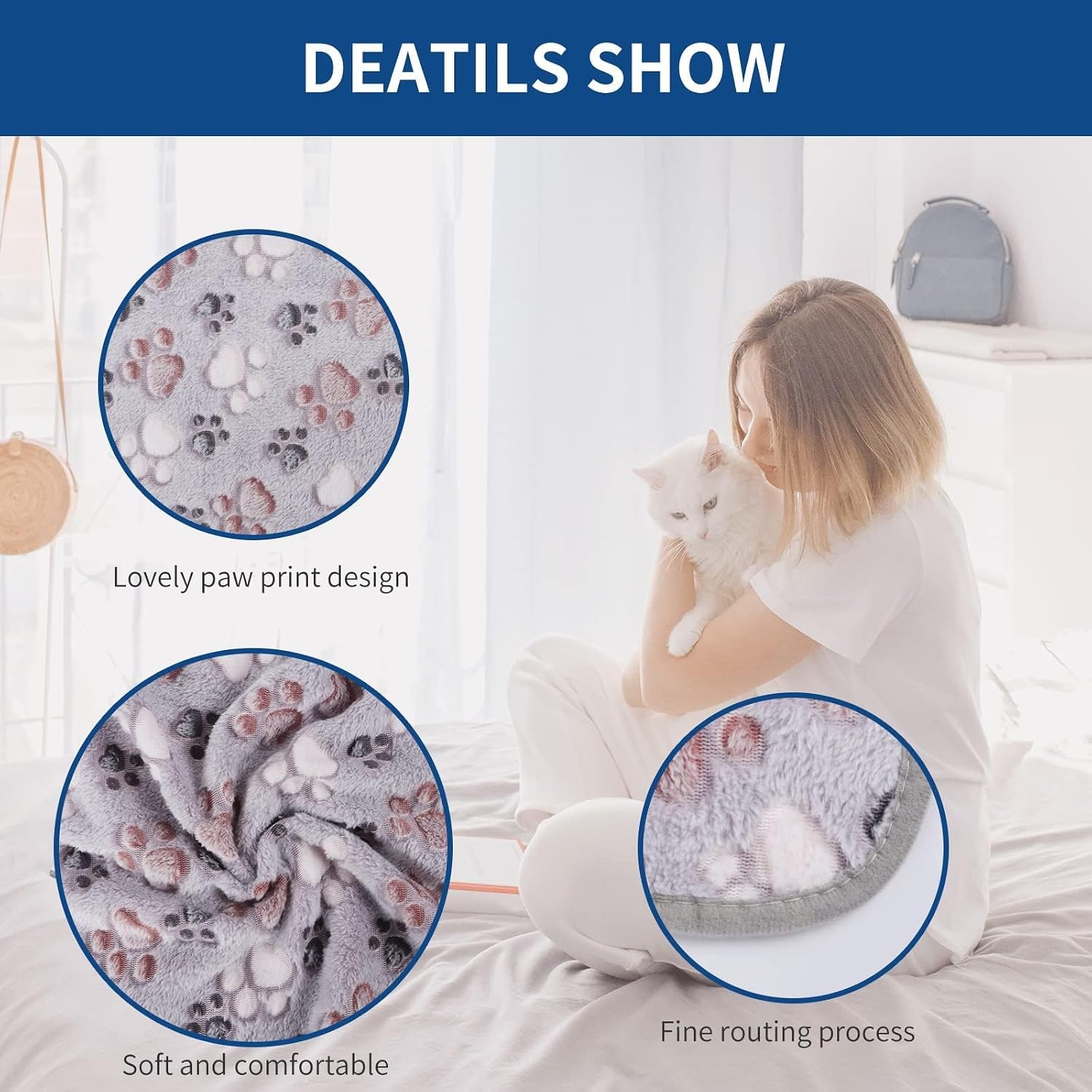 Detalle 2 de BVAGSS XH075 104 x 76 cm paw-print pet blanket