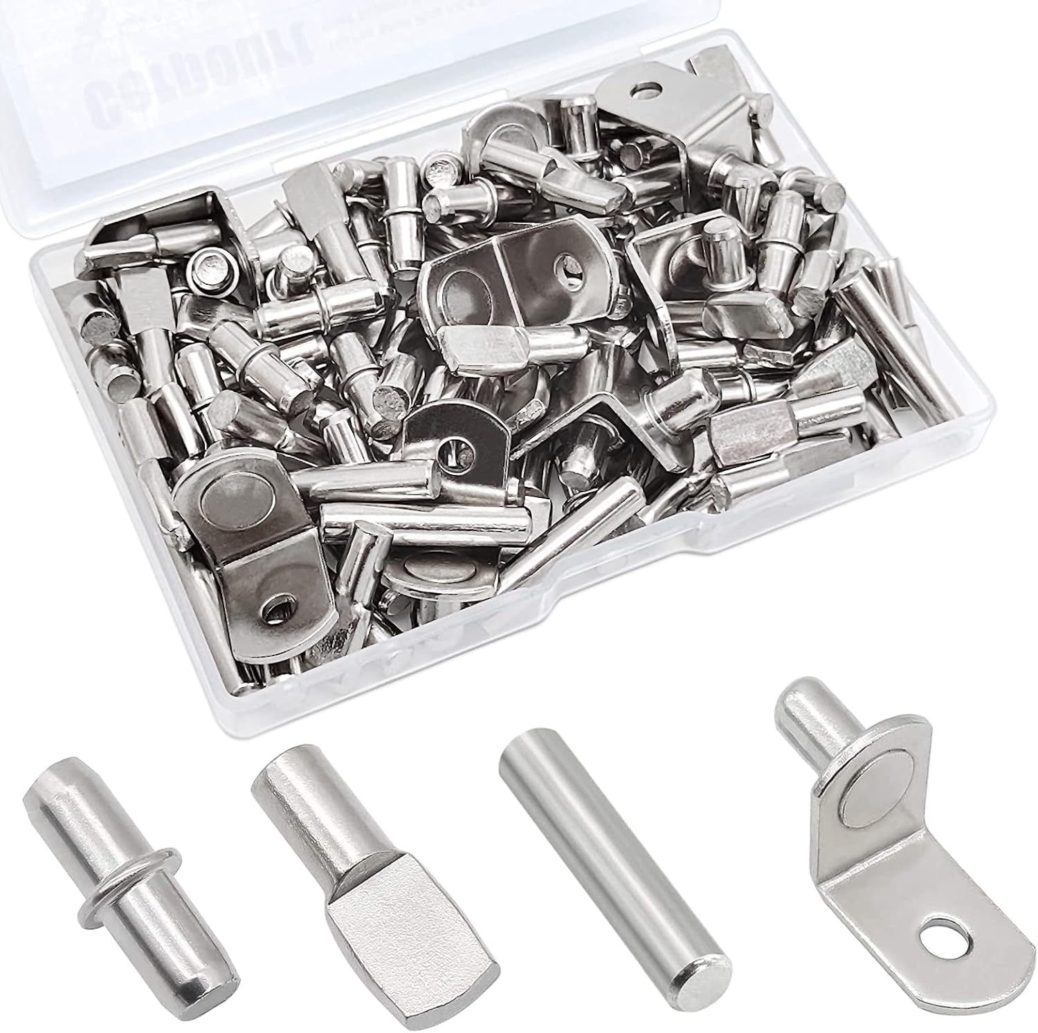 Detalle de Cerpourt 104-Piece Shelf Pin Kit, 4 Styles, Nickel-Plated Metal