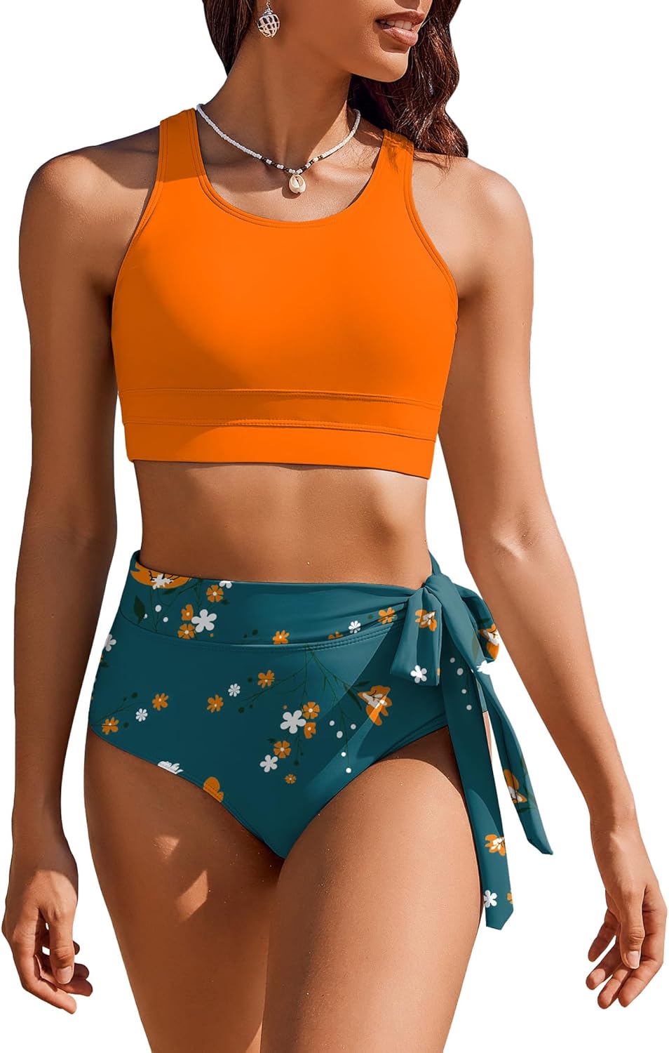Detalle de AI'MAGE Femme Maillots de Bain Deux Pièces Taille Haute Bikini Set Rembourré – S à XXL