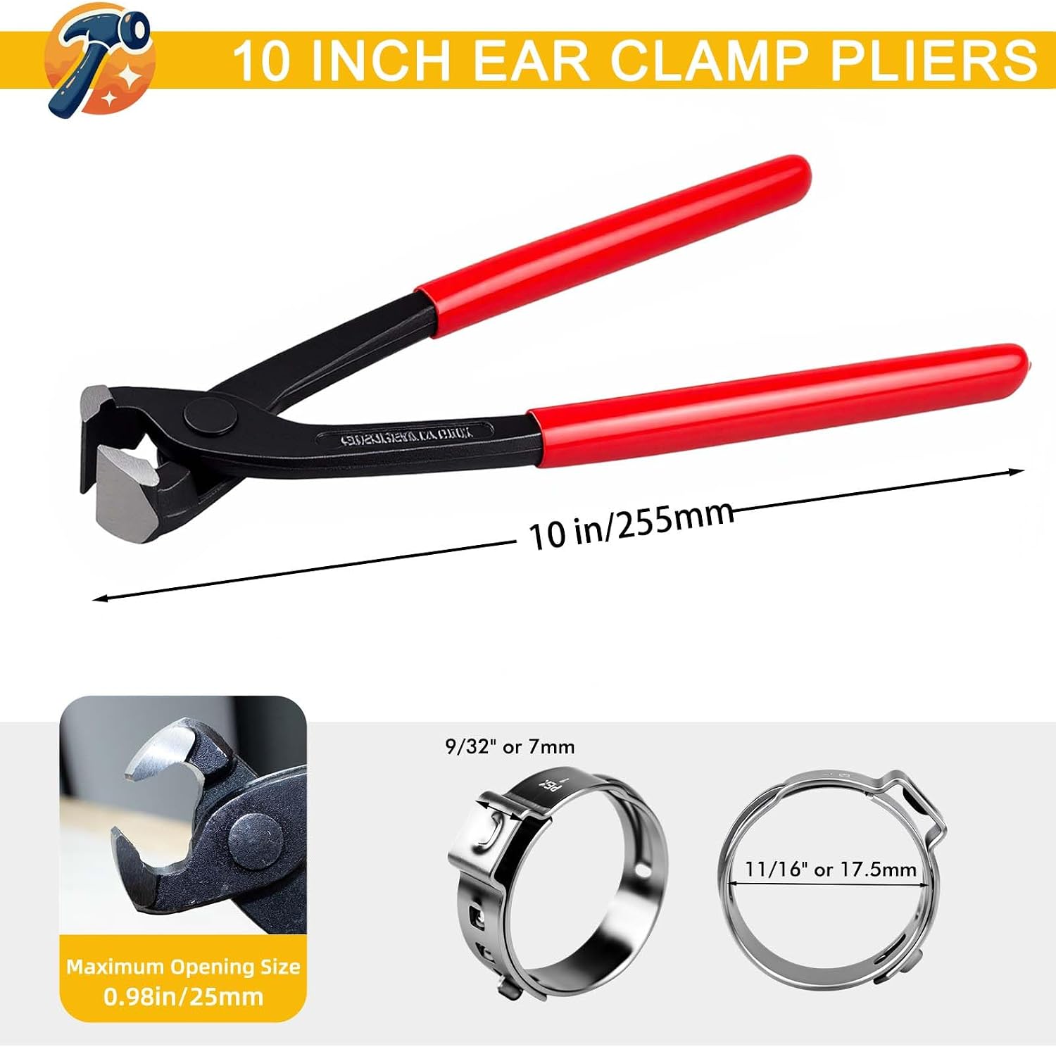 Detalle 2 de MotBats 10-Inch Ear Clamp Pliers with Non-Slip Grip and 10 Stainless Steel Crimps