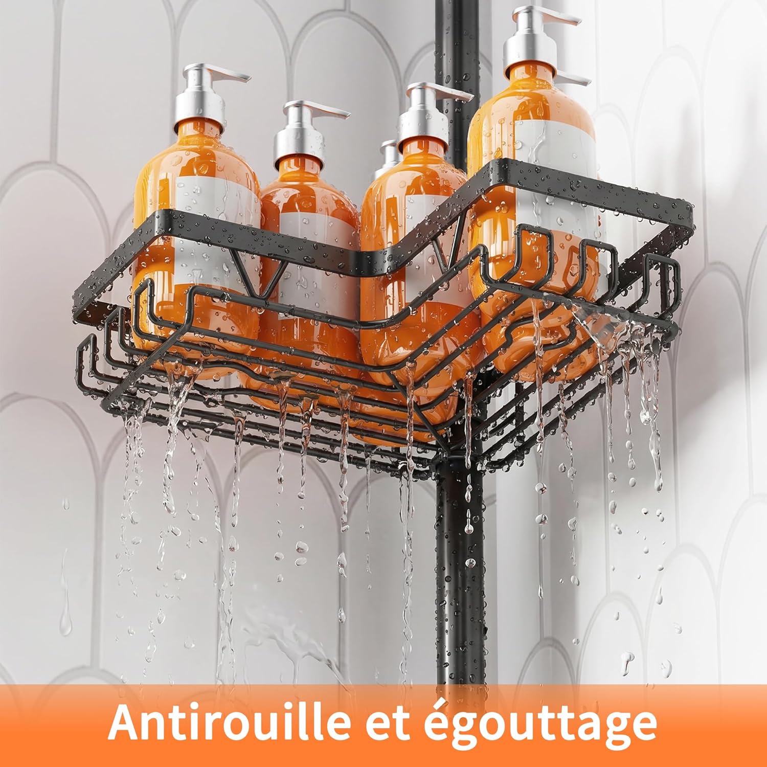 Thumbnail 3 de KEGII Étagère Douche Télescopique à 4 Paniers Noir – Réglable Sans perçage
