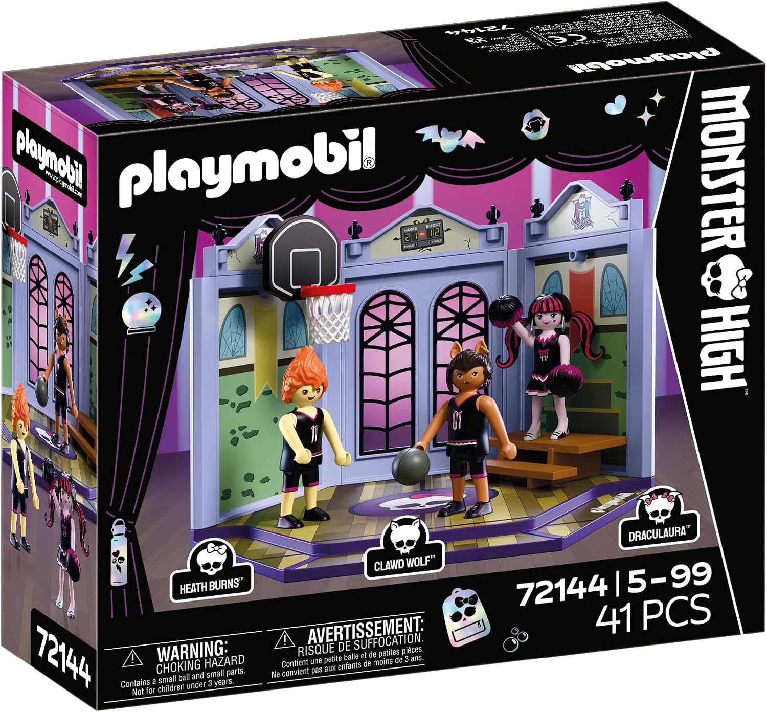 Detalle 1 de PLAYMOBIL Monster High 72144 sportschool met drie personages en basketbalmand