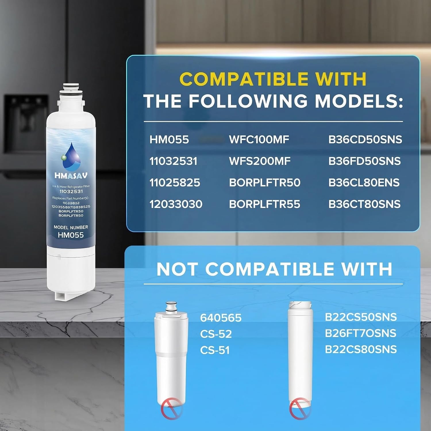 Detalle de HMASAV HM055 11032531 Bosch Ultra Clarity Pro Replacement Water Filter, 3-Pack