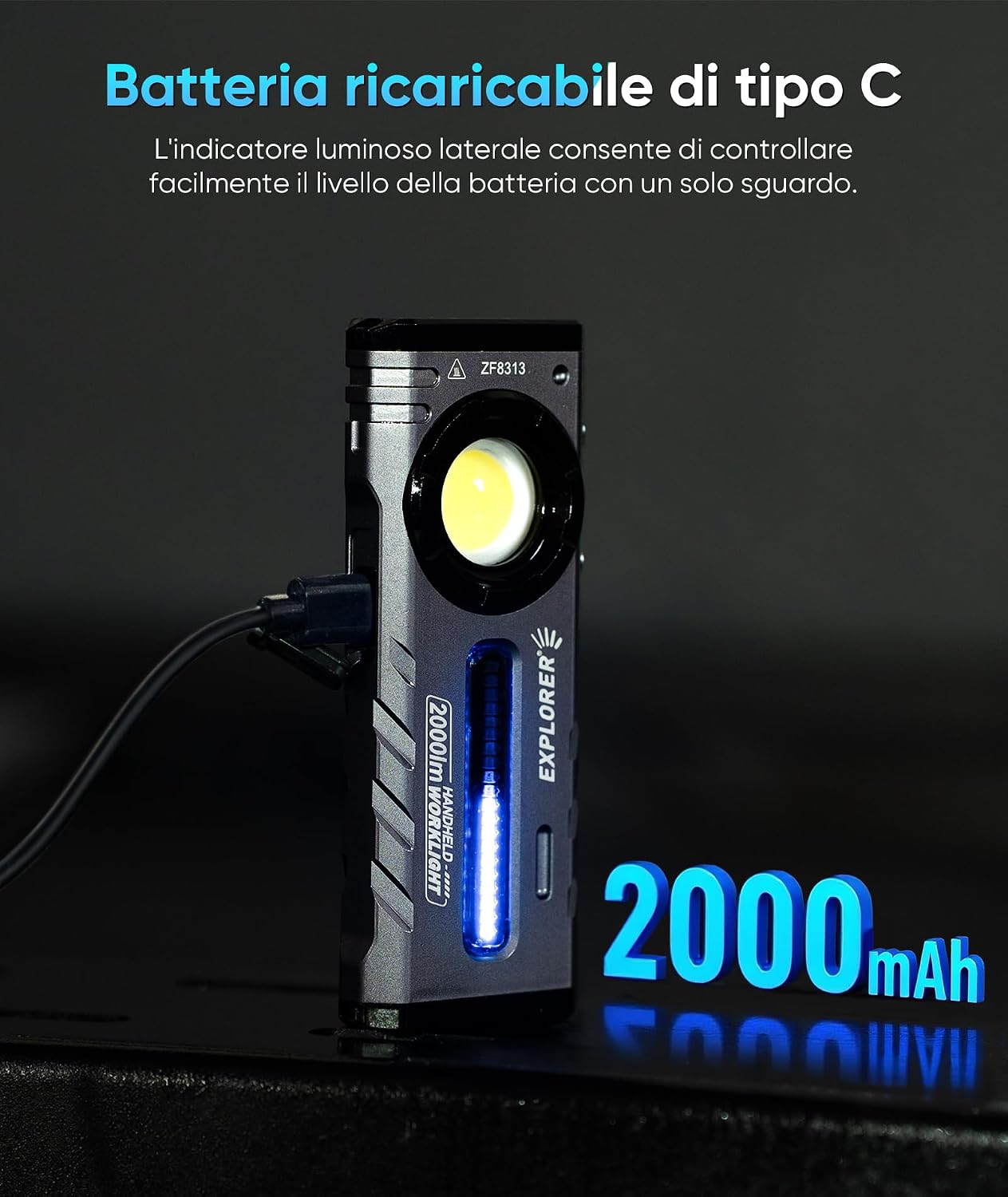 Thumbnail 2 de HOTLIGH ZF8313: Torcia LED Ricaricabile 2000 lumen, RGB e UV per esterni e riparazioni