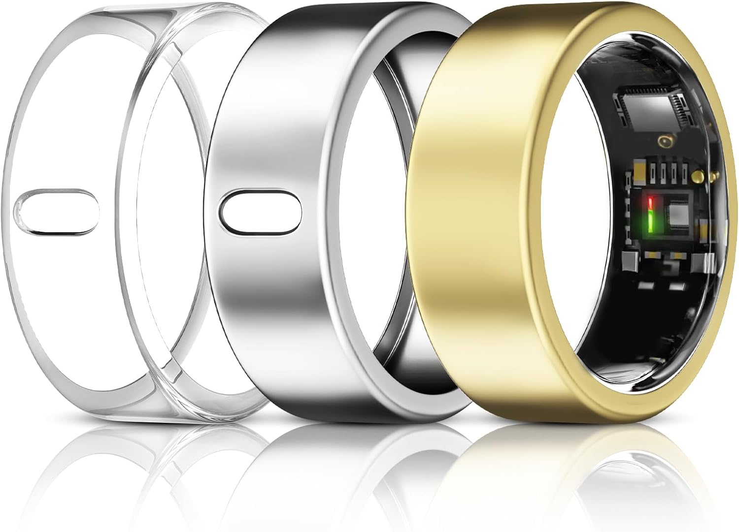 Detalle de 3 Pack TPU Ring Covers for Oura Gen 4/Gen 3 Horizon/Heritage/Ultrahuman Ring Air – Clear, Silver & Gold (Size 8)