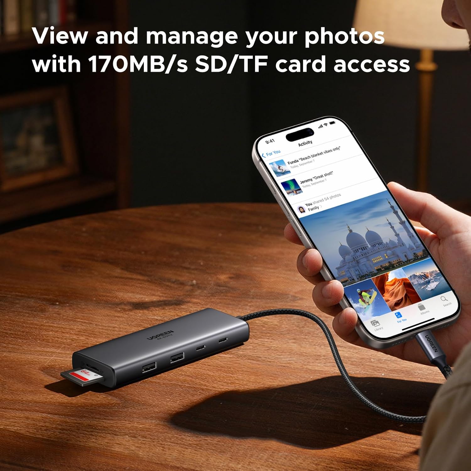 Detalle de UGREEN Revodok 9-in-1 USB-C Docking Station: Dual 4K @60Hz, 100W PD for Laptops