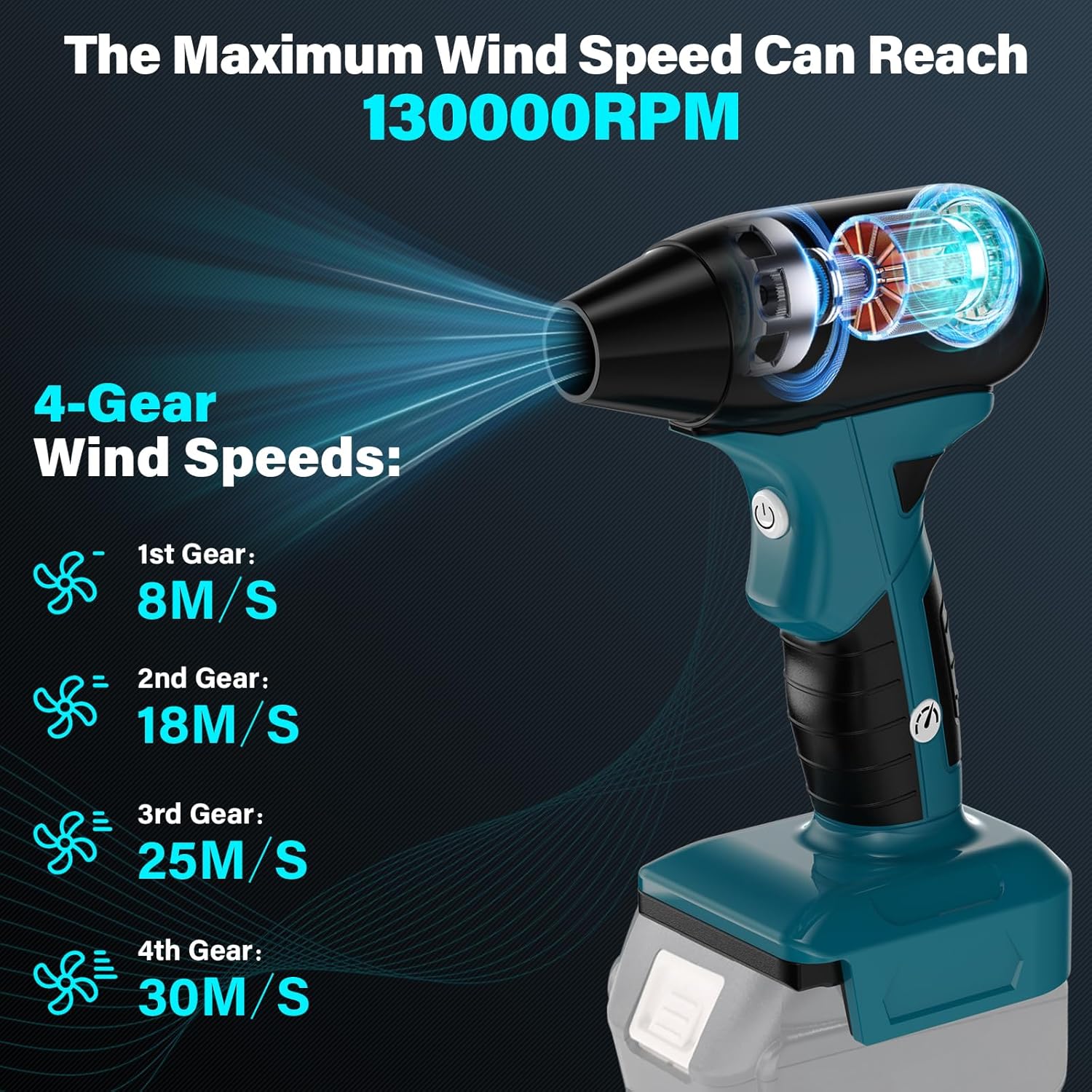 Detalle de Makita 18V Li-ion compatible jet dry blower air duster (no battery) – 4 gear adjustable airflow up to 130,000 RPM