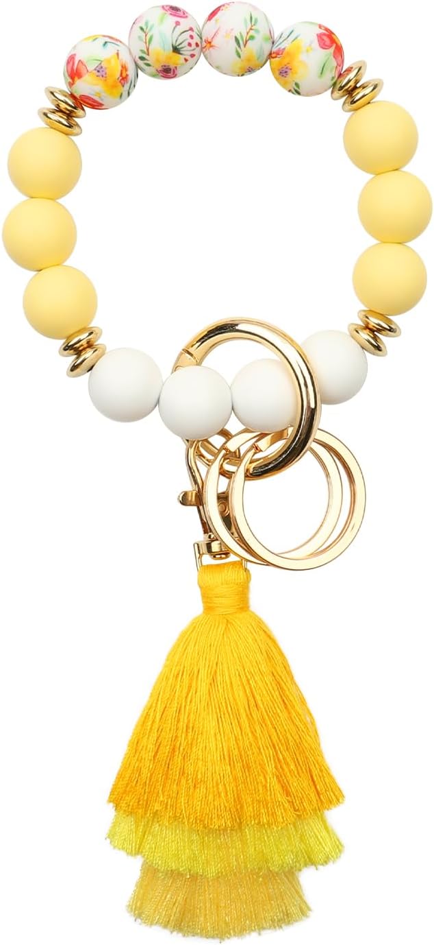 Detalle de CHUQING Schlüsselanhänger Armband mit Silikon- und Holzperlen – Schlüsselarmband fürs Auto für Damen