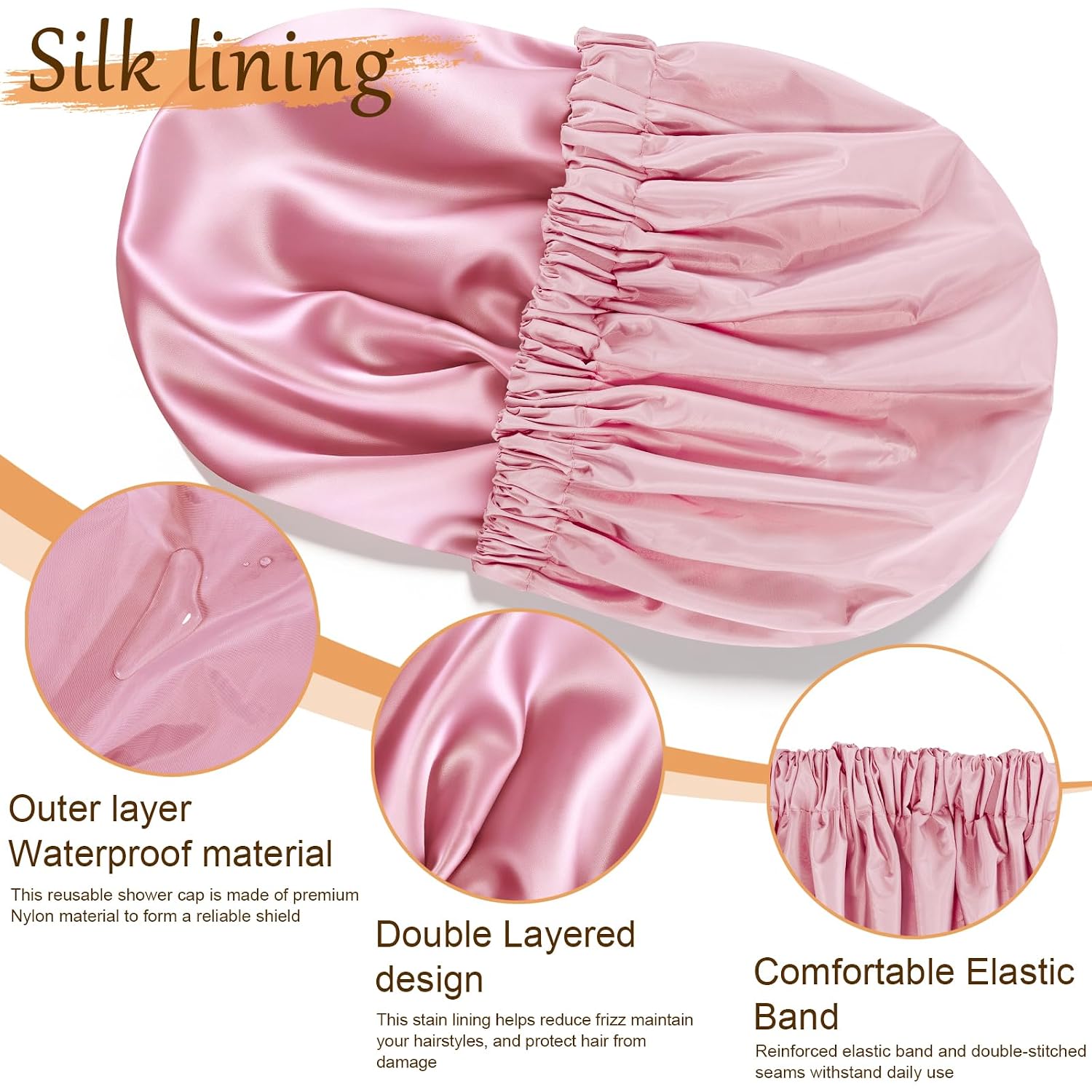 Thumbnail 2 de Doitory Satin Lined Shower Cap for Women – Reusable Waterproof Hair Cap (Large, Pink)