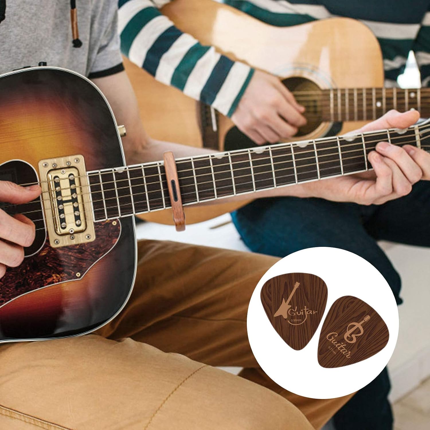 Thumbnail 6 de Anpro Guitar Capo with 6 Picks in Wood Grain