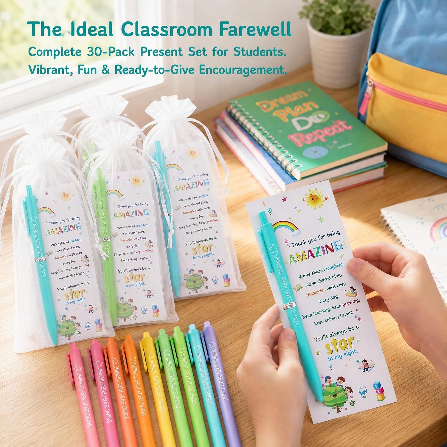Detalle de End Of Term Gifts For Children: 30‑Pack 10 Colours Ballpoint Pens & Card Set