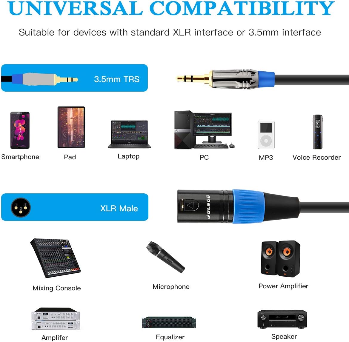 Thumbnail 1 de JOLGOO jg-cable-2019111102 3.5mm to XLR Cable, 10 Feet, Shielded