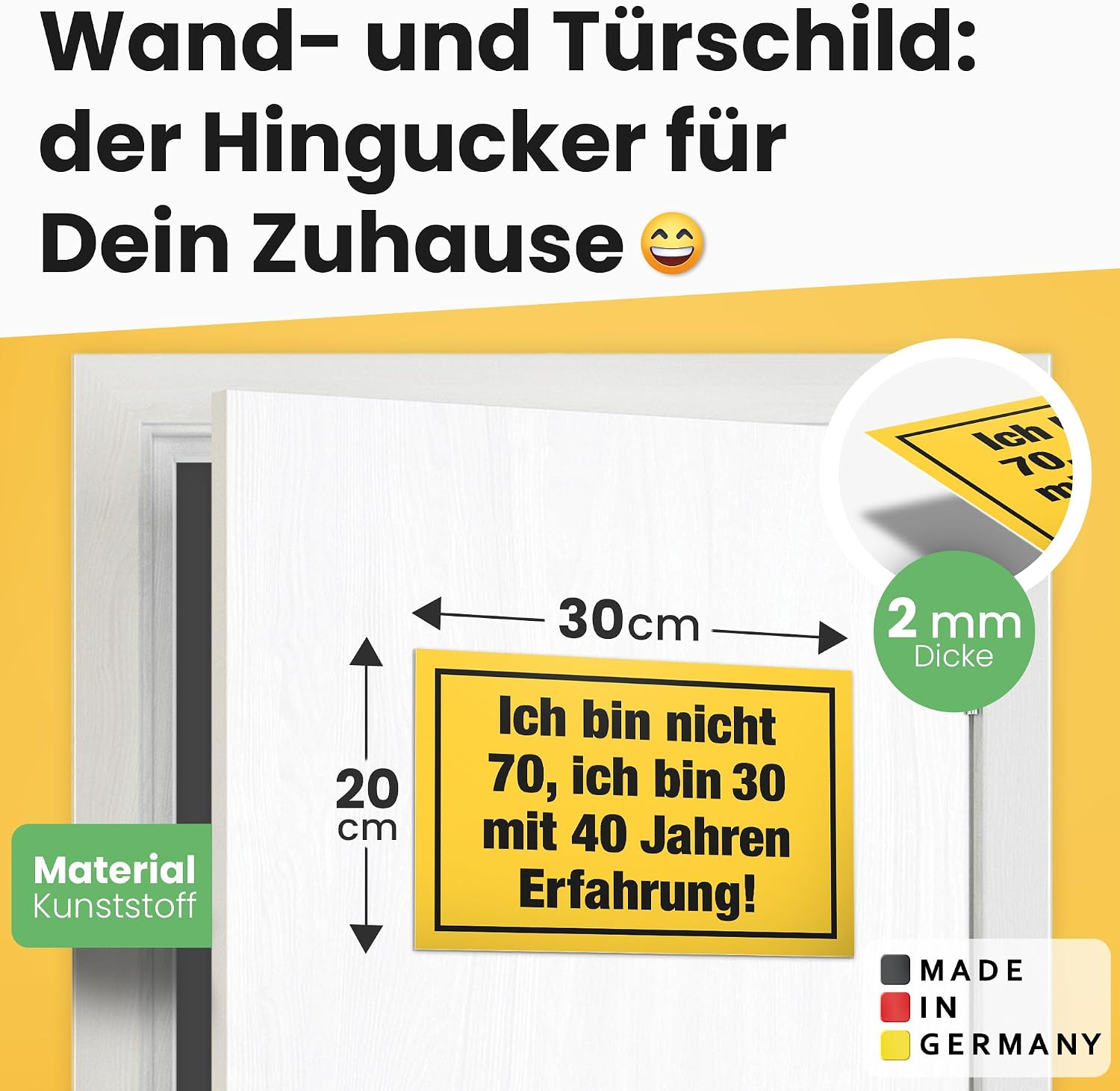 Detalle 2 de DankeDir! Ich bin nicht 70 Jahre Schild 30x20 cm