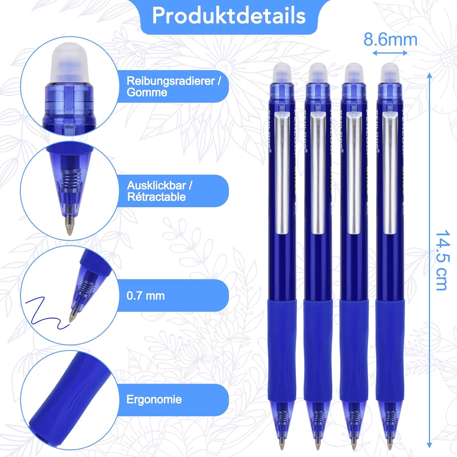 Thumbnail 3 de Radierbarer Kugelschreiber LVZONGXIN (4er-Set) mit 0,7-mm-Spitze, blau, radierbar