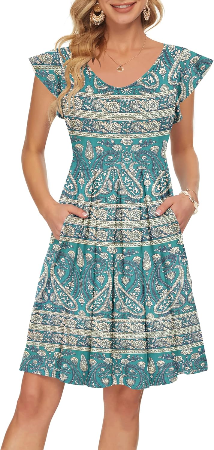 Thumbnail 6 de PLOKNRD Sommerkleid Damen V-Ausschnitt Midi mit Taschen – Boho-Stil, knielang