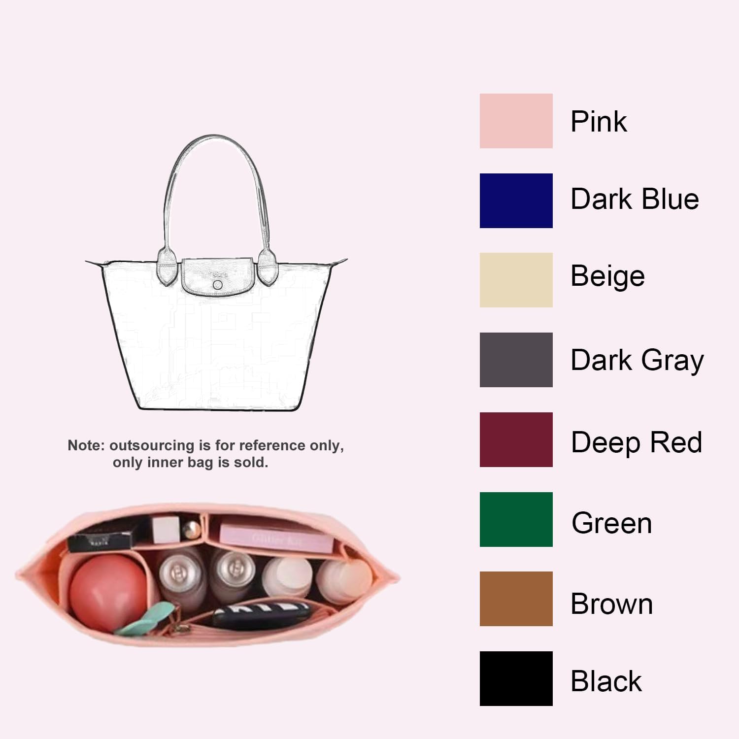 Detalle de D.DUO Organizer per borsa: organizer multi-tasca in feltro per interni Longchamp ( Nero, Medium )