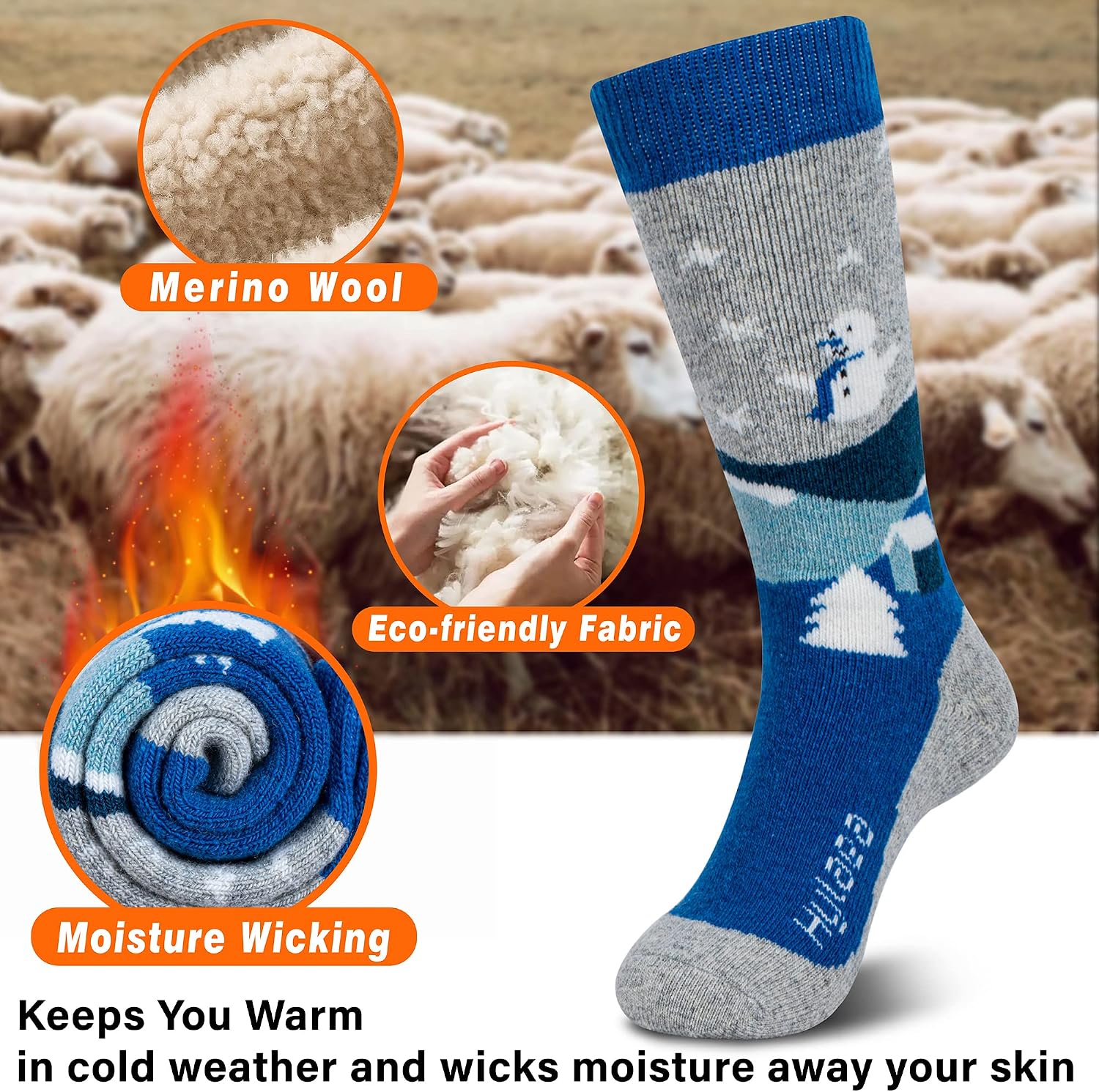Detalle 2 de Hylaea Merino Wool Ski Socks Kids, Knee-High