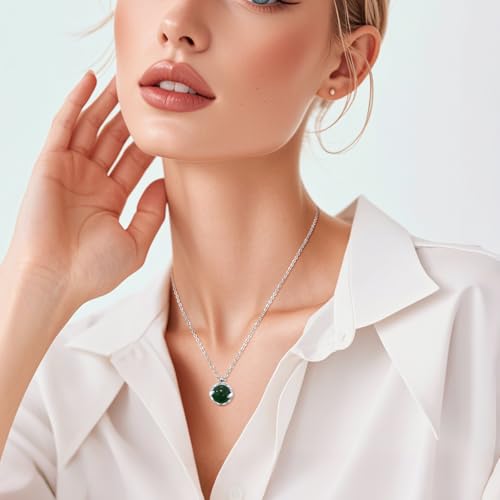 Detalle 2 de Weviway Circle Emerald Necklace: Green Gemstone Pendant in Silver – Handmade UK Gift