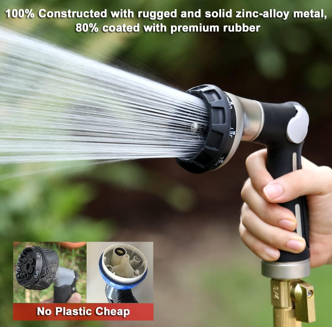 Detalle de ESOW Garden Hose Nozzle, 8 Spray Patterns, Zinc Alloy, Thumb Control