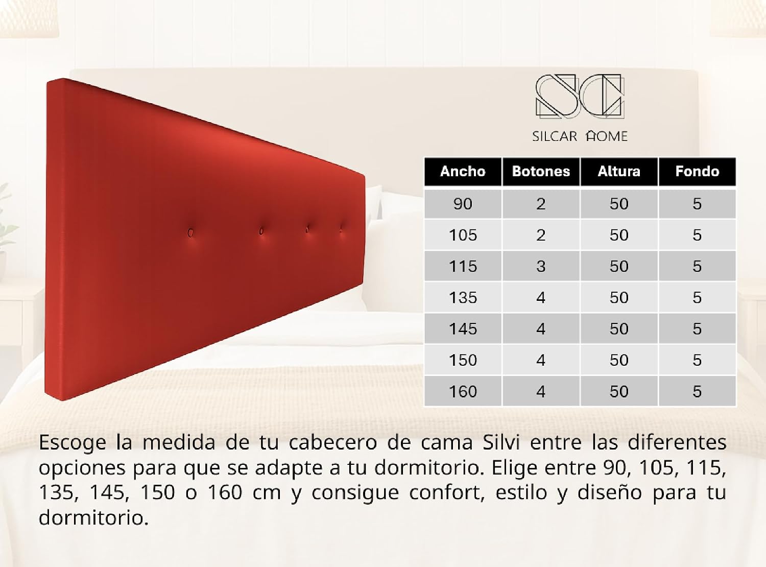 Detalle 2 de Silcar Home Silvi Cabecero 90 cm Rojo