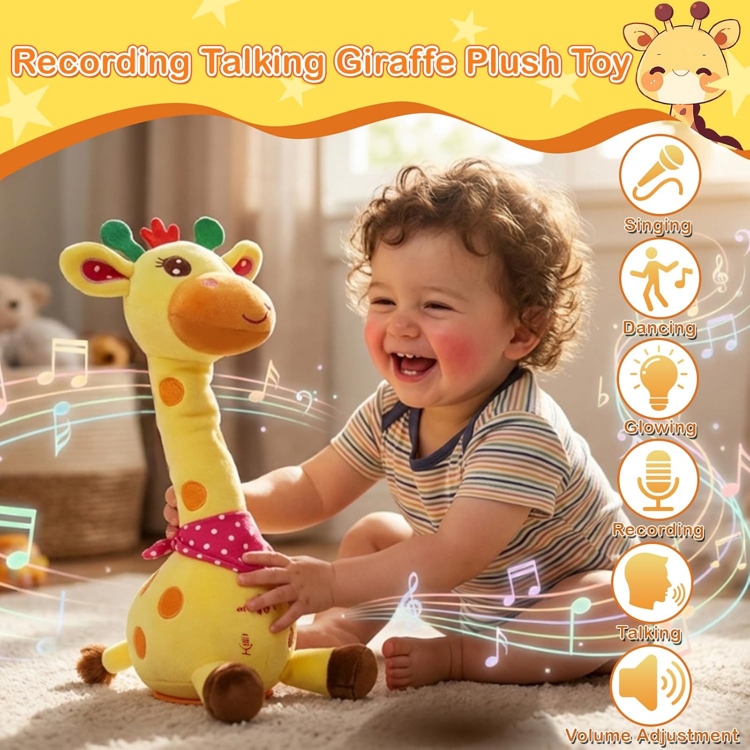 Thumbnail 1 de Hunfur Talking Dancing Giraffe Baby Toy (3–18 Months) — Singing, Recording & Glowing Light