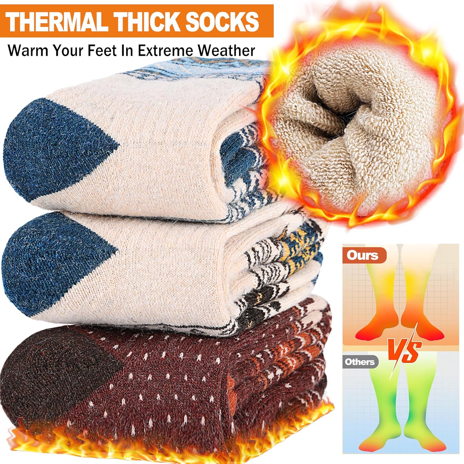 Thumbnail 1 de Welwoos 3 Pairs Merino Wool Ski Socks — Thermal Knee-High