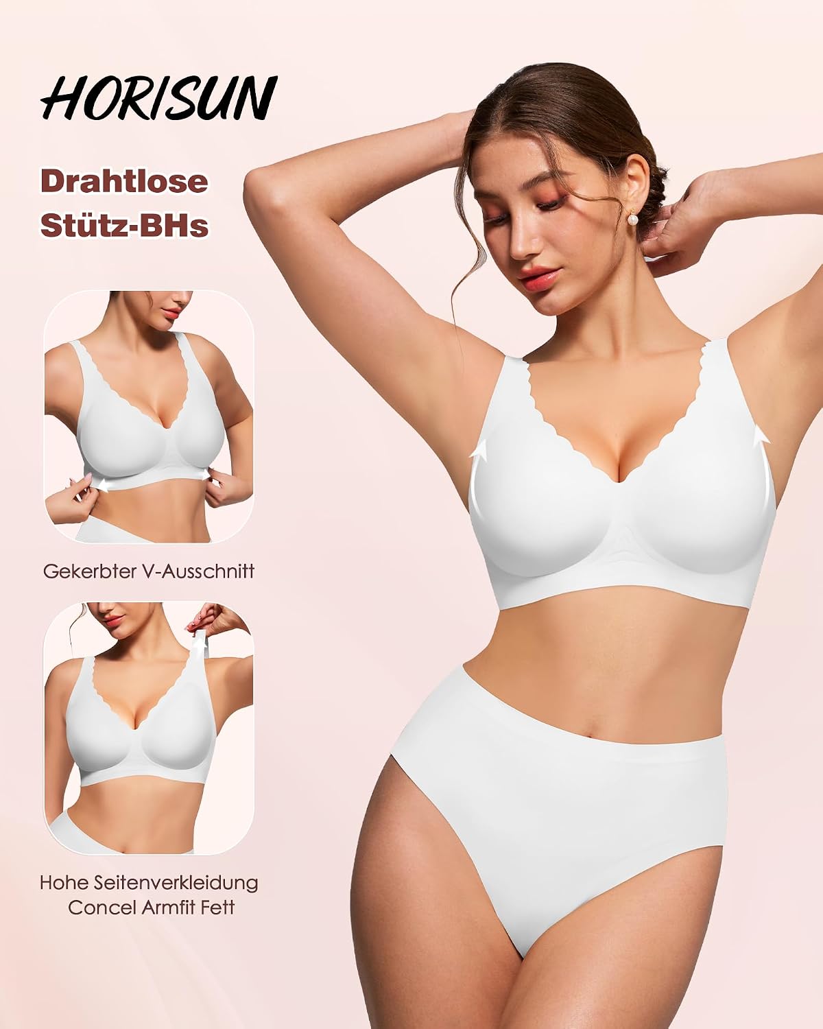 Thumbnail 1 de HORISUN Eleganter bügelloser BH Damen – Nahtloser Push-Up mit V-Ausschnitt, Jelly-Trägern & Breitenverstellung