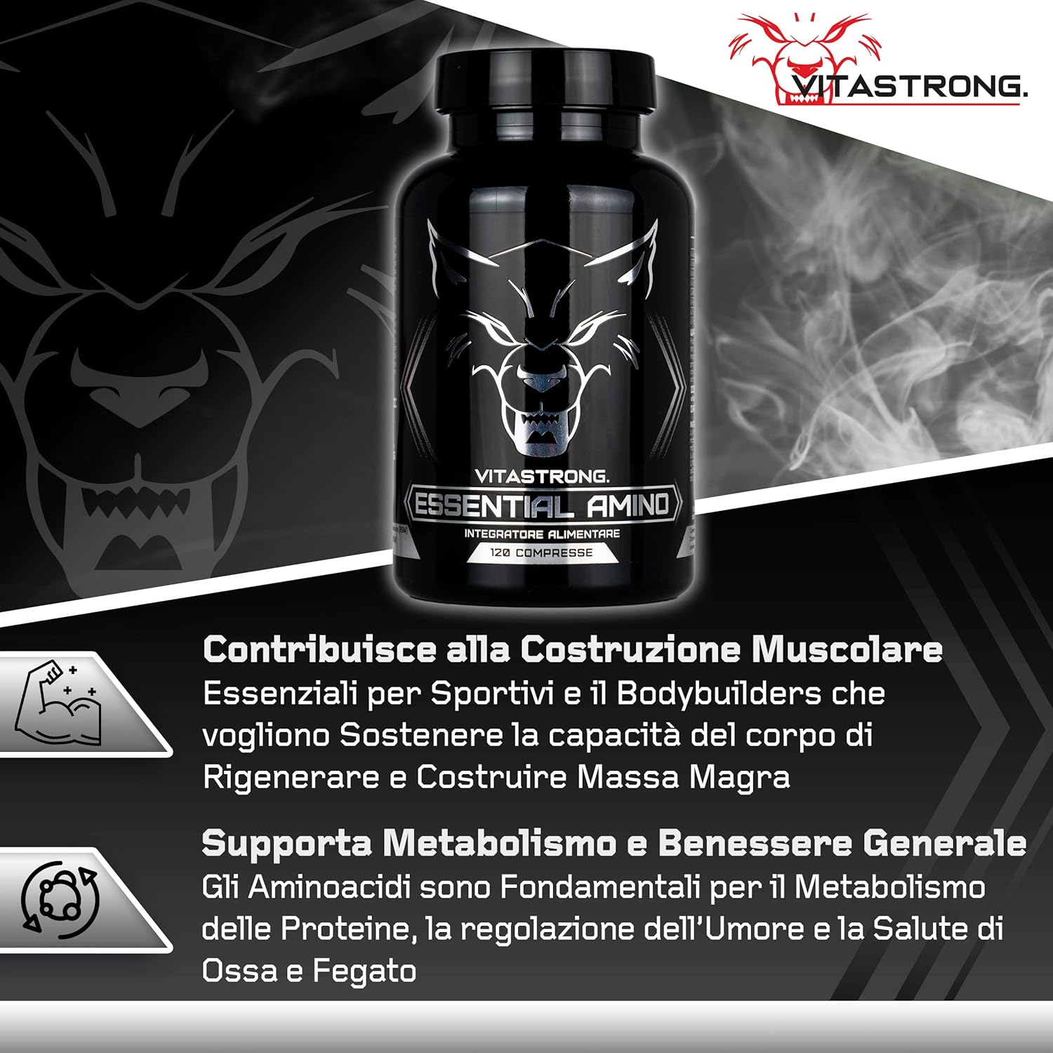 Thumbnail 1 de Aminoacidi essenziali EAA Vitastrong: 8 EAA con BCAA in 120 compresse per allenamenti