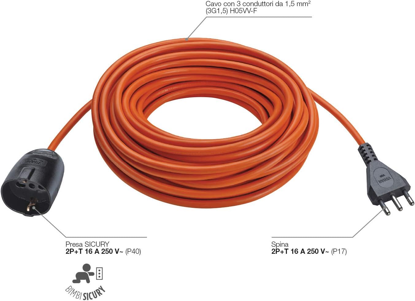 Thumbnail 2 de Prolunga Elettrica Universale Vimar 0R32399 – 30 m, 3G1,5, arancione