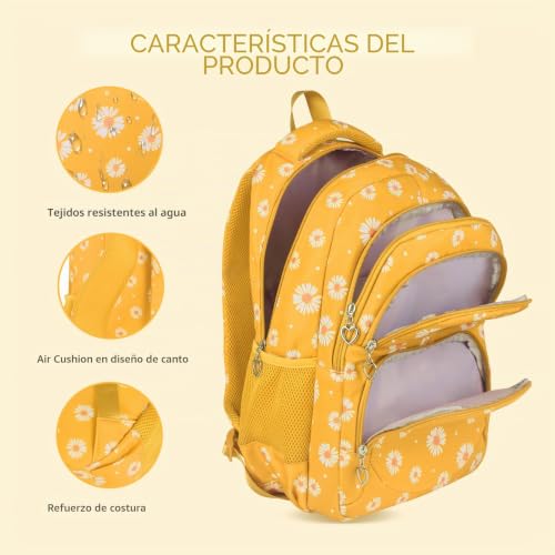 Thumbnail 5 de SIVENKE Mochila Escolar para niñas y adolescentes – Juego con bolsa de almuerzo y estuche en color amarillo