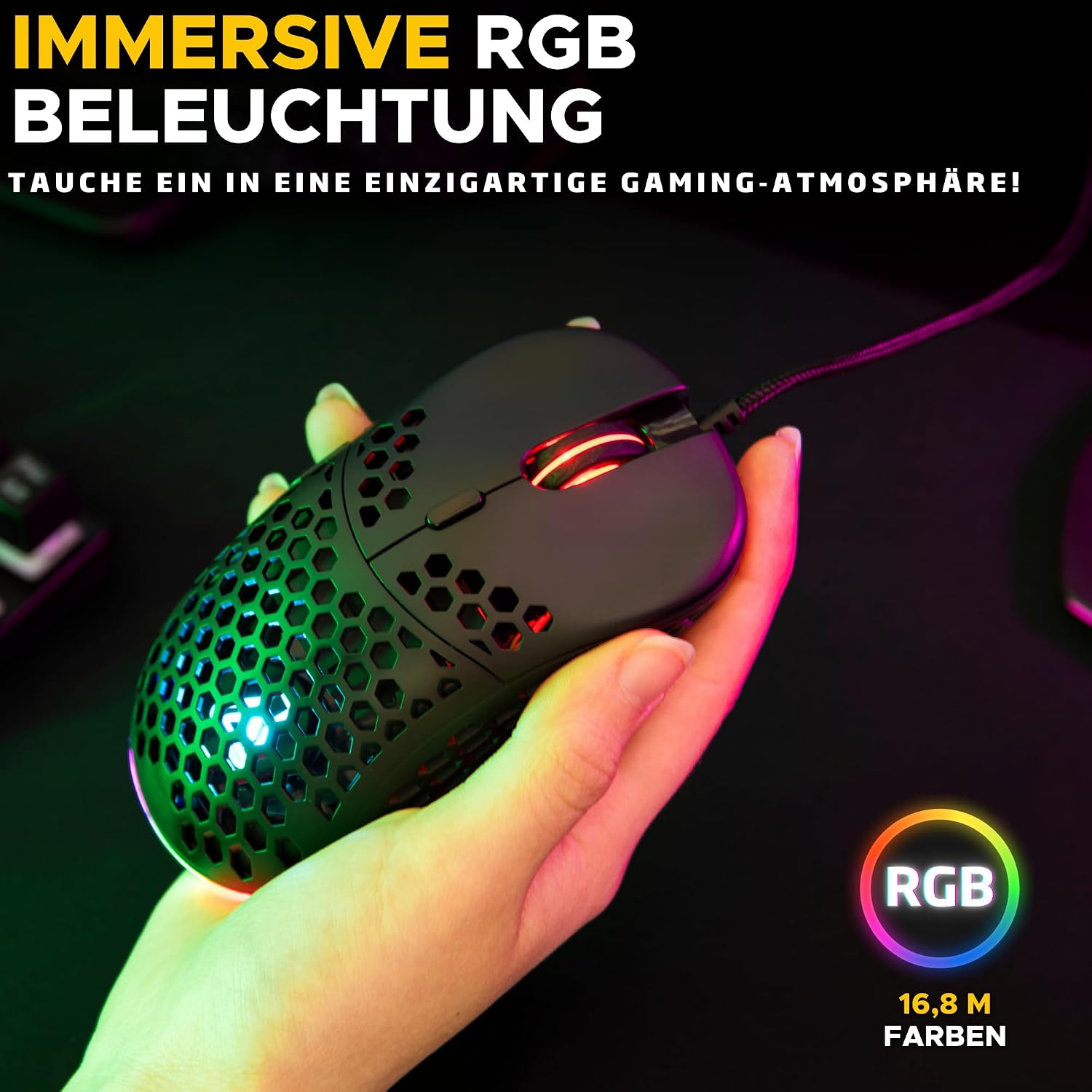 Detalle de THE G-LAB Kult Oxygen – Hochleistungs-Gaming-Maus mit Kabel, 12.800 DPI, 6 programmierbare Tasten, 60 g