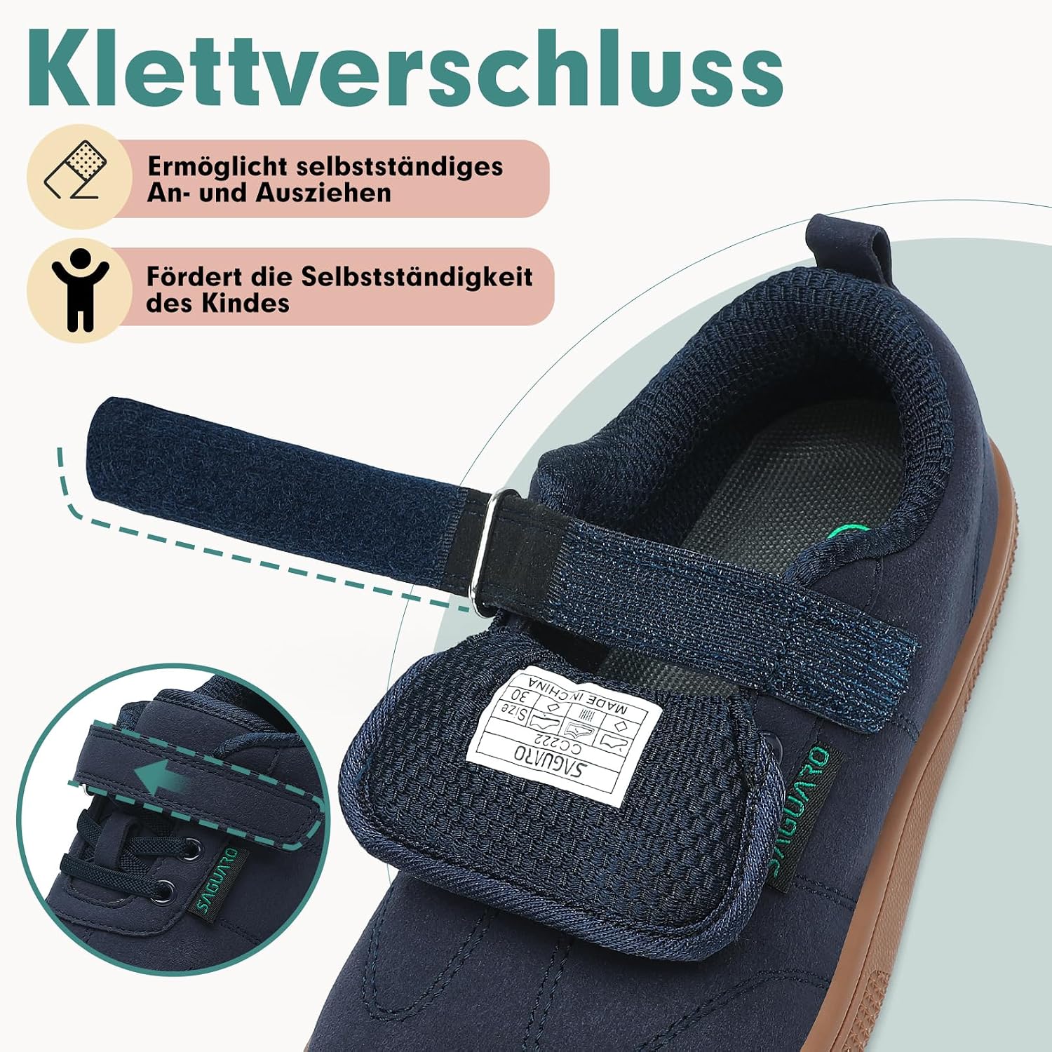Detalle de SAGUARO Barfußschuhe Kinder Outdoor mit breiter Zehenbox und Klettverschluss (Gr. 25–35)