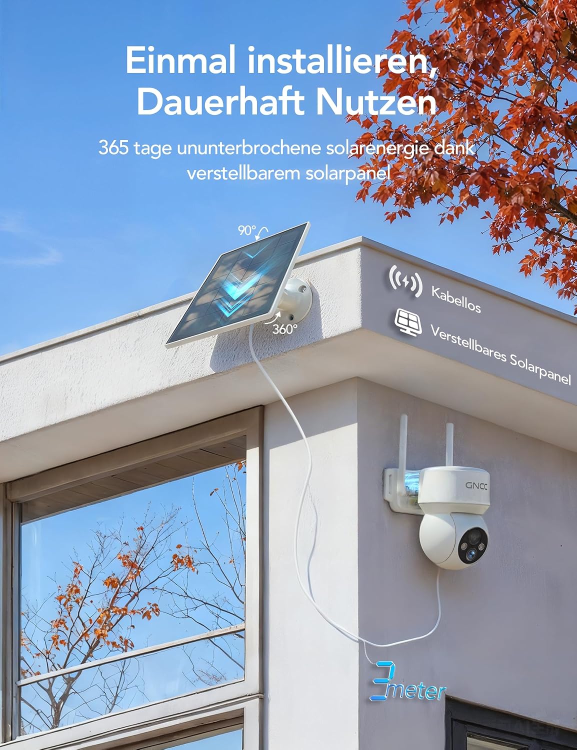 Thumbnail 1 de GNCC 2MP Außenkamera Solar mit 360° PTZ – 2er Pack, Farbnachtsicht, KI-Erkennung, SD/Cloud, 2-Wege-Audio, Alexa kompatibel