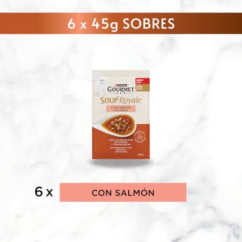 Detalle de Gourmet Soup Royale con Salmón 30 Sobres x 45 g de Purina: complemento húmedo para gatos adultos