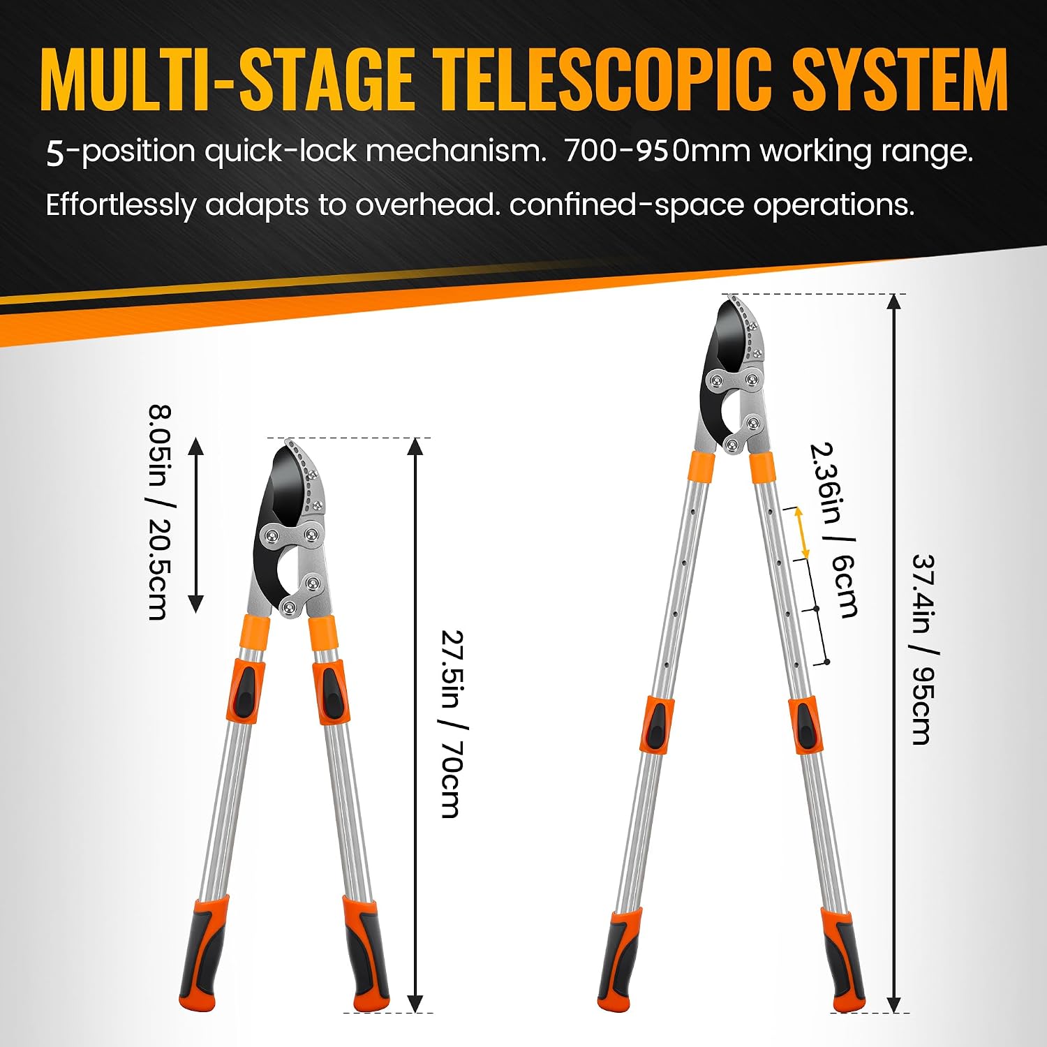 Thumbnail 1 de Telescopic Loppers 70–95cm with SK5 Blade and Teflon Coating – Heavy Duty Tree Pruner