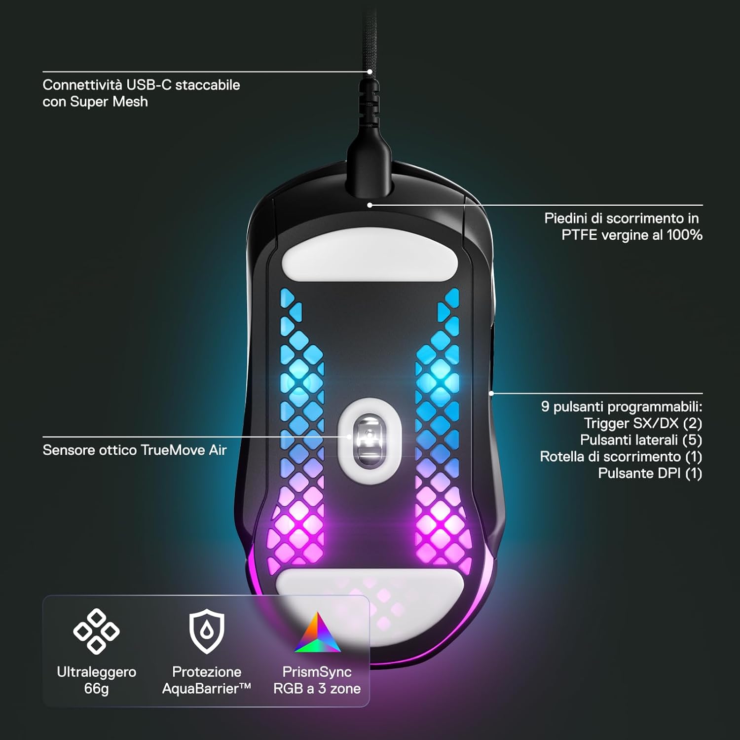 Detalle de SteelSeries Aerox 5 mouse gaming 66 g 🖱