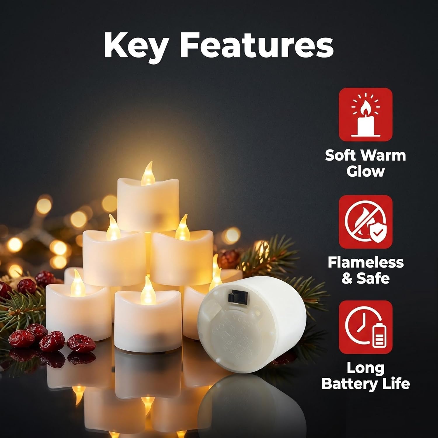 Thumbnail 6 de 24 Bougies LED Thé avec Pilotage et Batteries CR2032 – Sans Flamme, Set Déco 24 pièces
