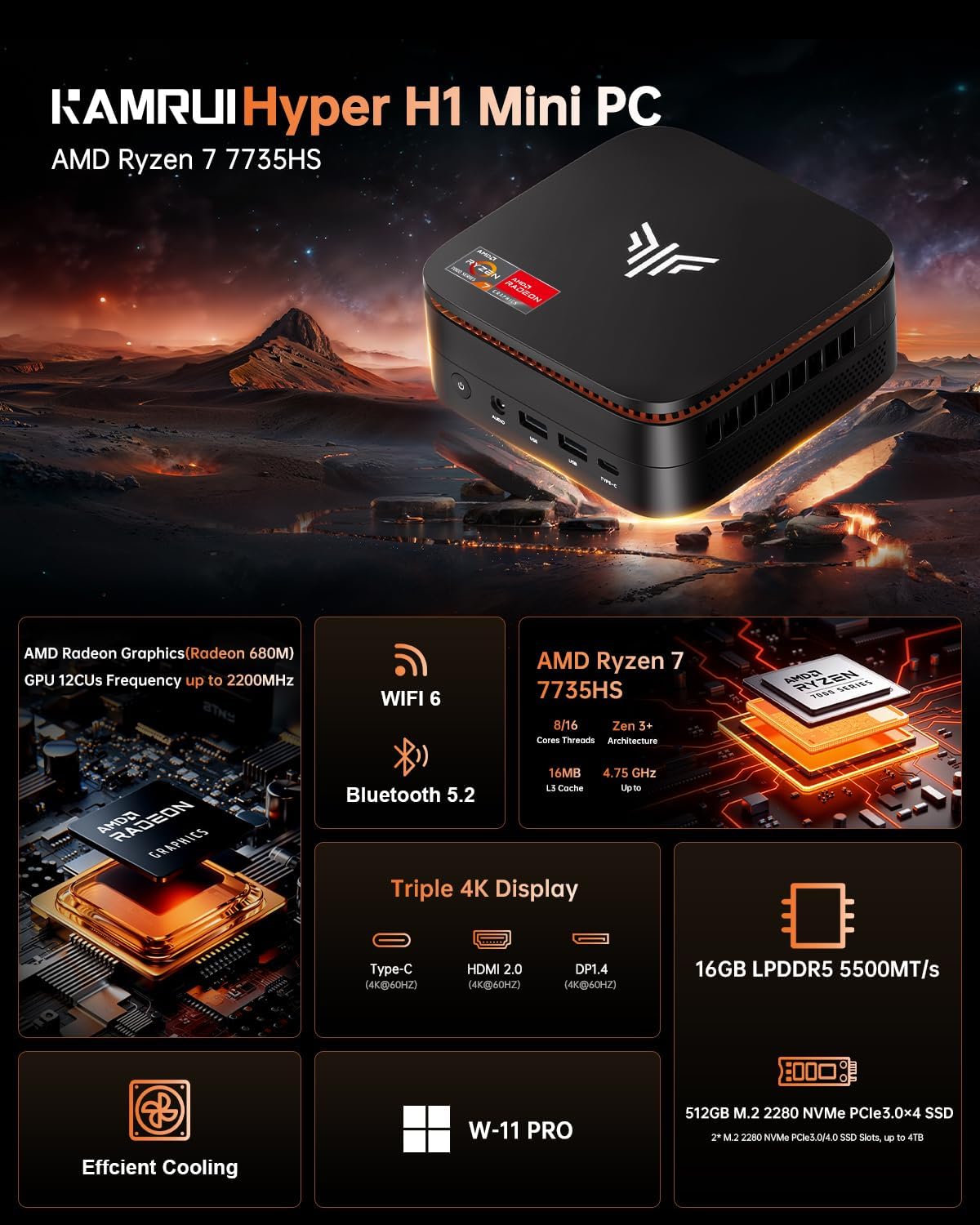 Detalle de KAMRUI Mini PC with AMD Ryzen 7 7735HS: Compact Power for Multitasking and Light Gaming
