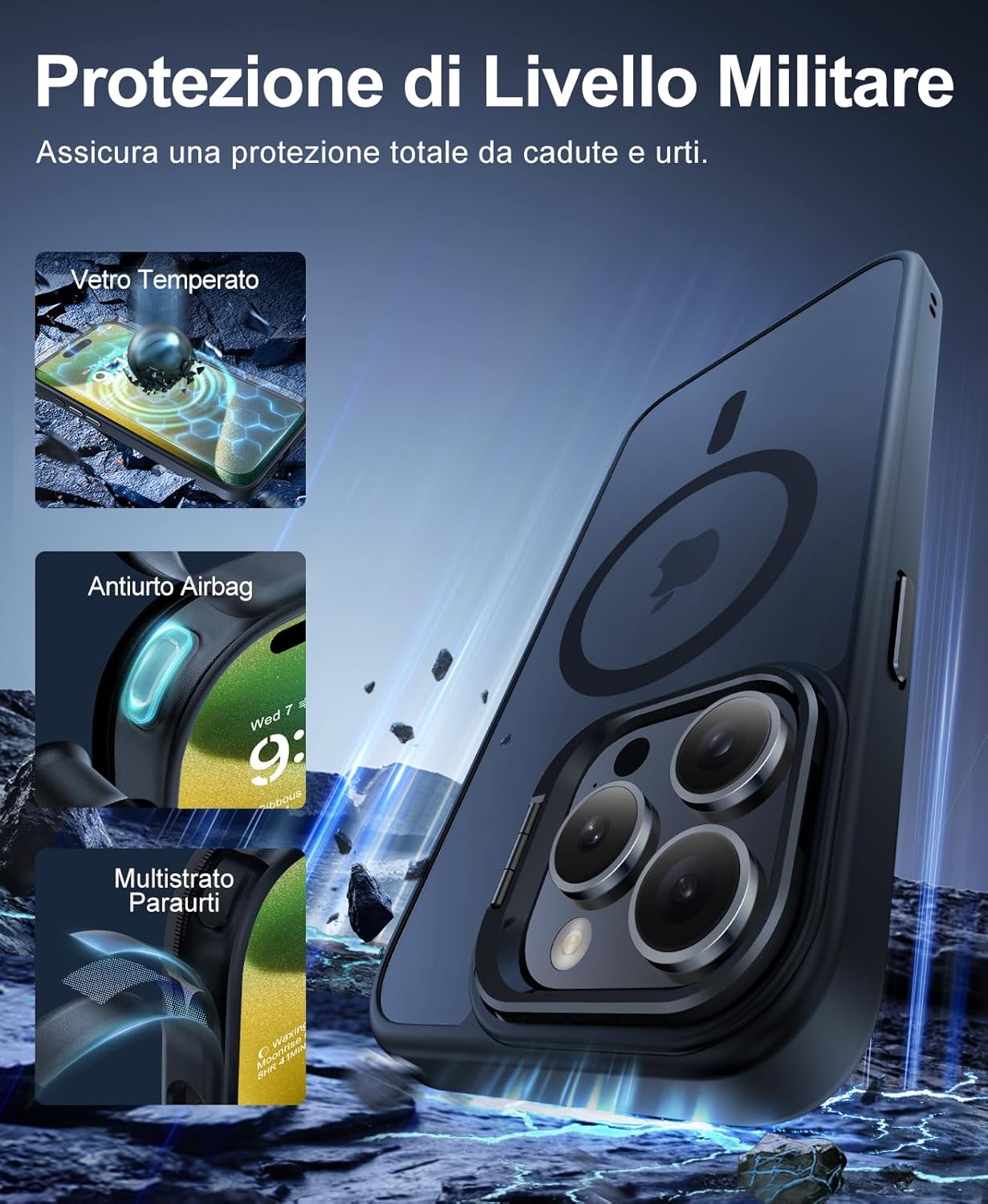 Thumbnail 6 de Beeasy Cover per iPhone 15 Pro Max MagSafe con Cavalletto e Pellicole in Vetro Temperato
