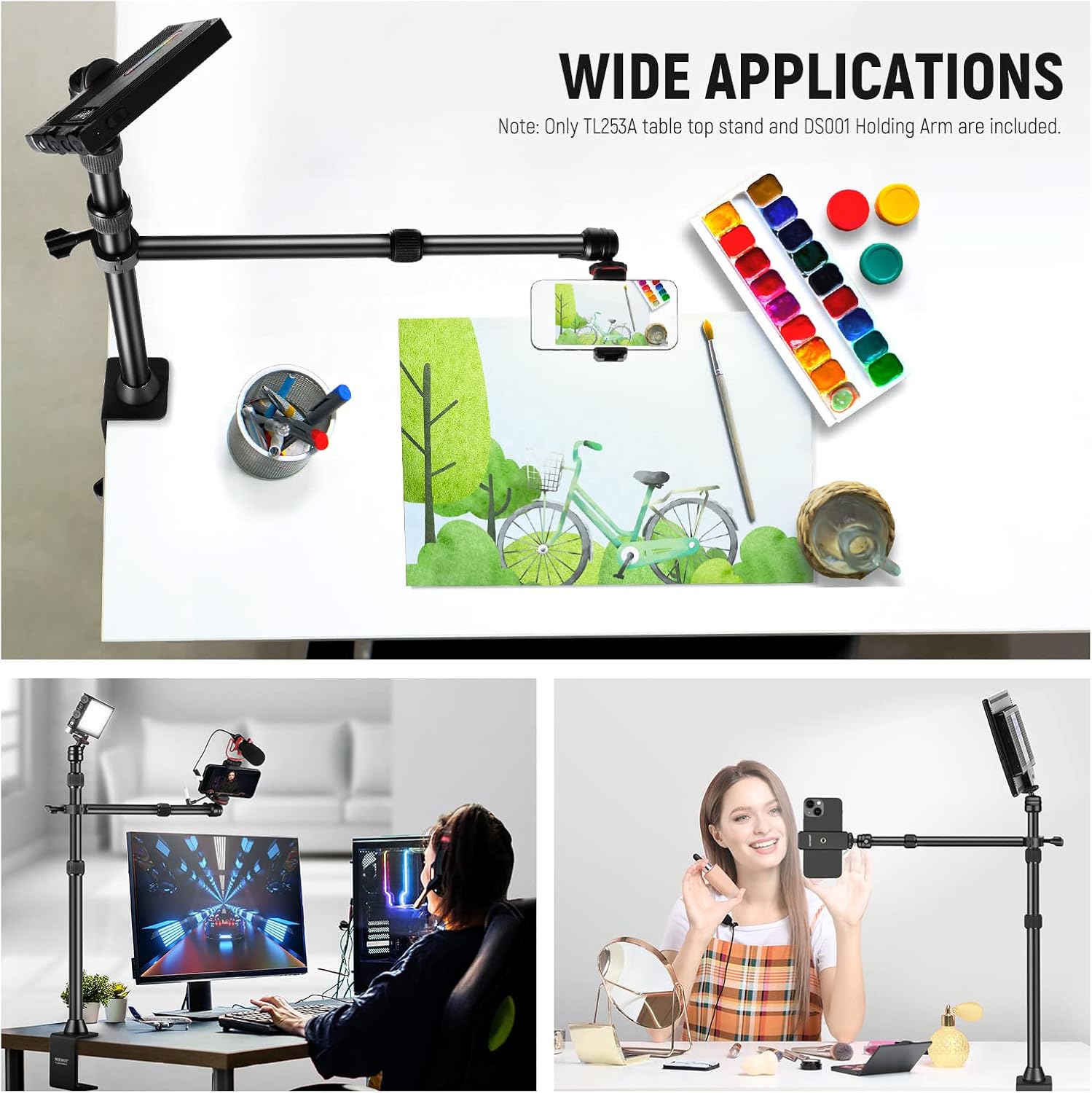 Thumbnail 3 de Neewer TL253A+DS001 table camera tripod with 2 telescopic arms and phone holder